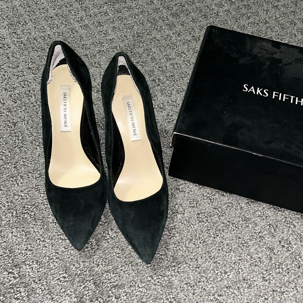 Saks Fifth Avenue Black Suede Heels